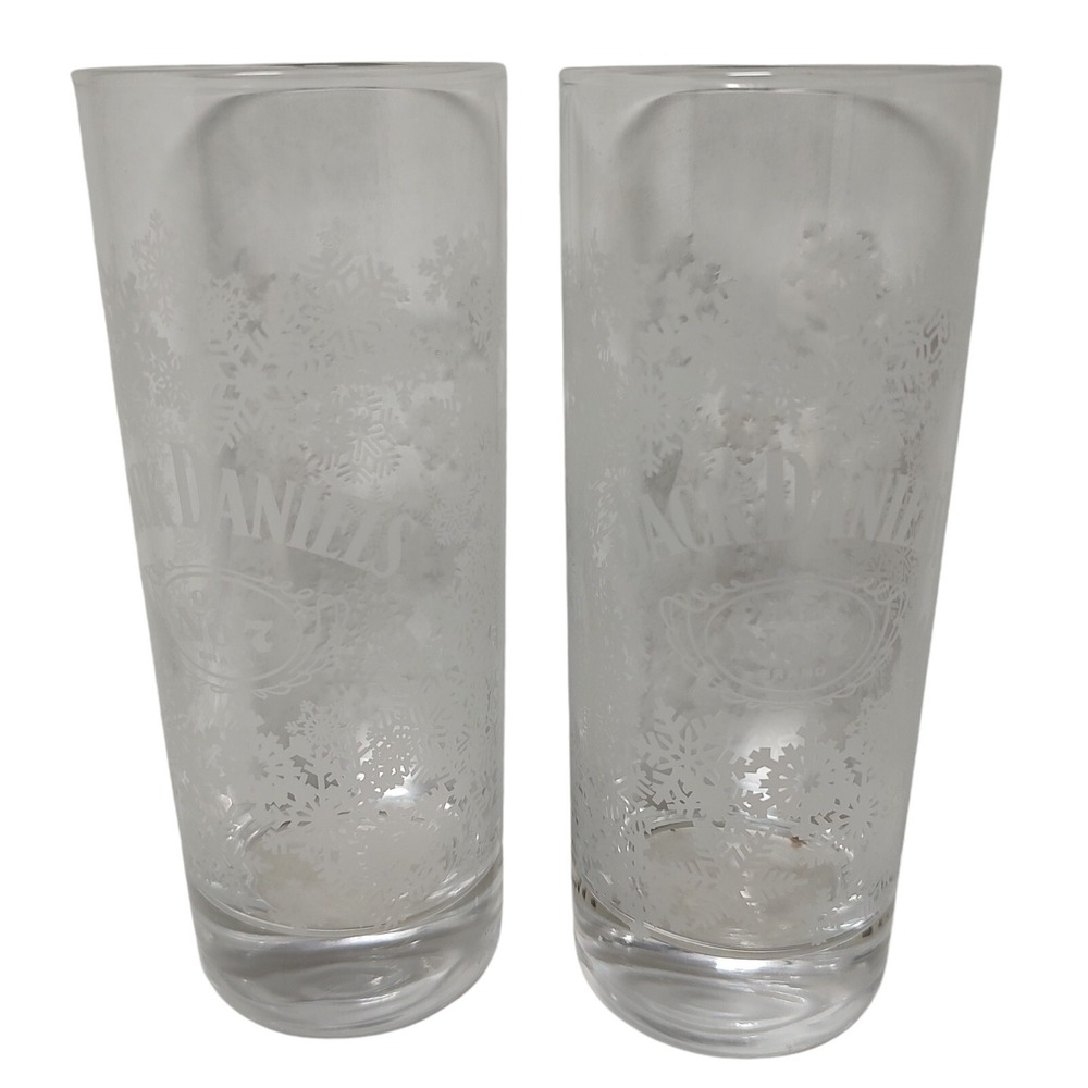 Jack Daniels Old No 7 Brand Tall Whiskey Glasses Snowflake Design 10 oz Set of 2
